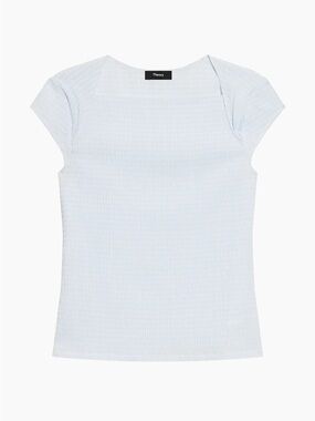 NWT Theory Women's Draped Crinkled Cap-Sleeve Top